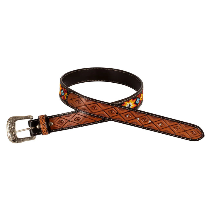 Pool's unisex western beaded belt and brass buckle
