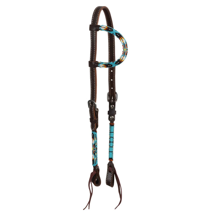 Pool's navanjo sky beaded oiled western one ear bridle