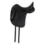 Black leather saddle on a white background