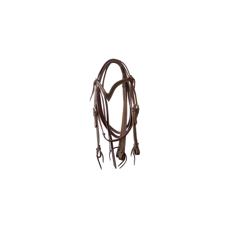 Lakota western bridle V browband with basket or flower tooling BR00089