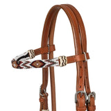 Pool's bridle with beaded southwest decorations and cotton mecate reins