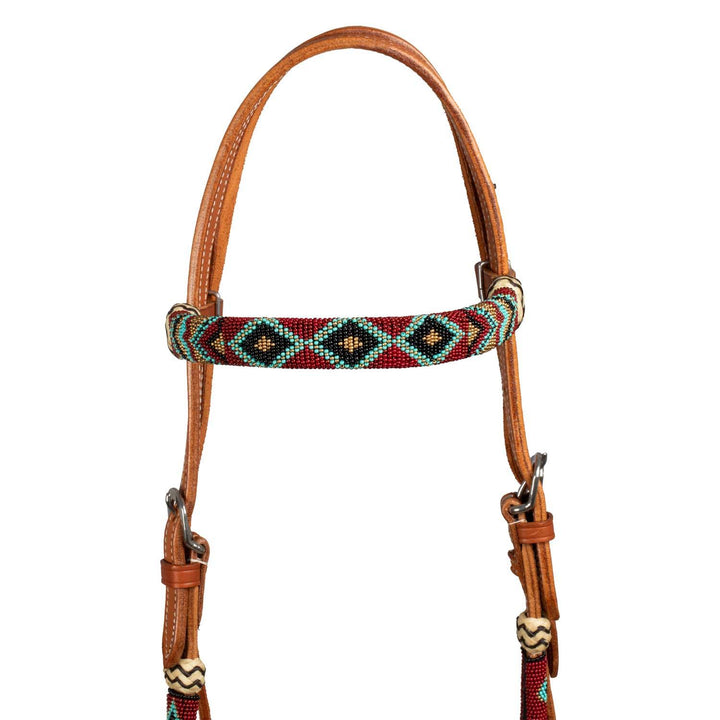 Pool's burgundy pearls bridle with horsehair mecate reins