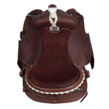 Lakota western saddle round skirt engraved and with silver wire