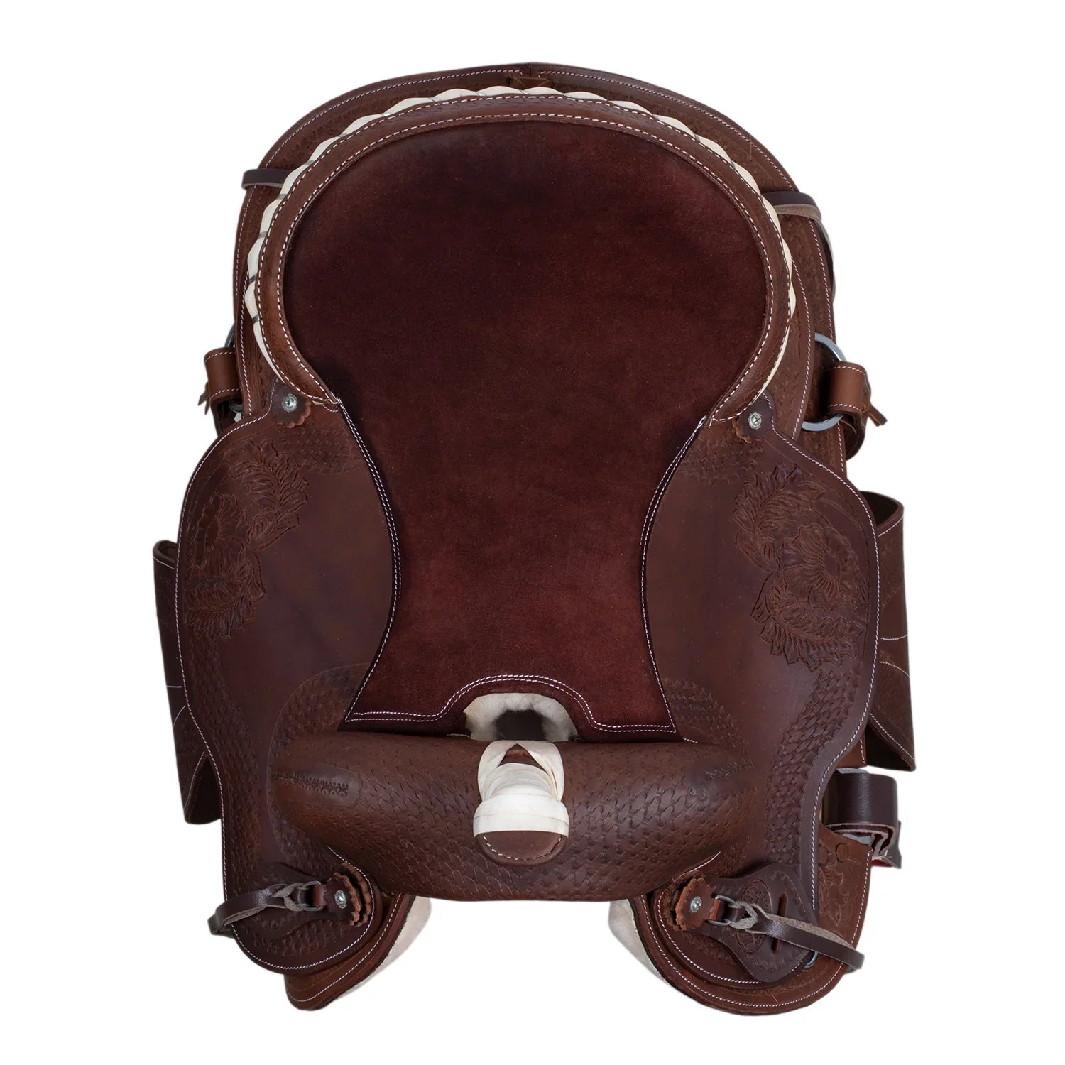 Lakota western saddle round skirt engraved and with silver wire