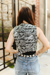 Lucky & blessed Jacquard Black White Horse Button Down Corset Top