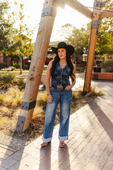 Lucky & blessed Dark Wash Laser Western Concho Button Down Vest