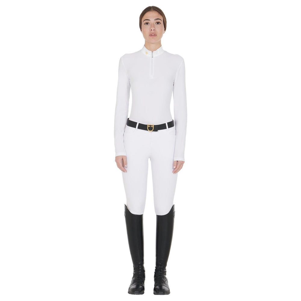 Equestro women's long sleeved polo shirt in technical fleece fabric - HorseworldEU